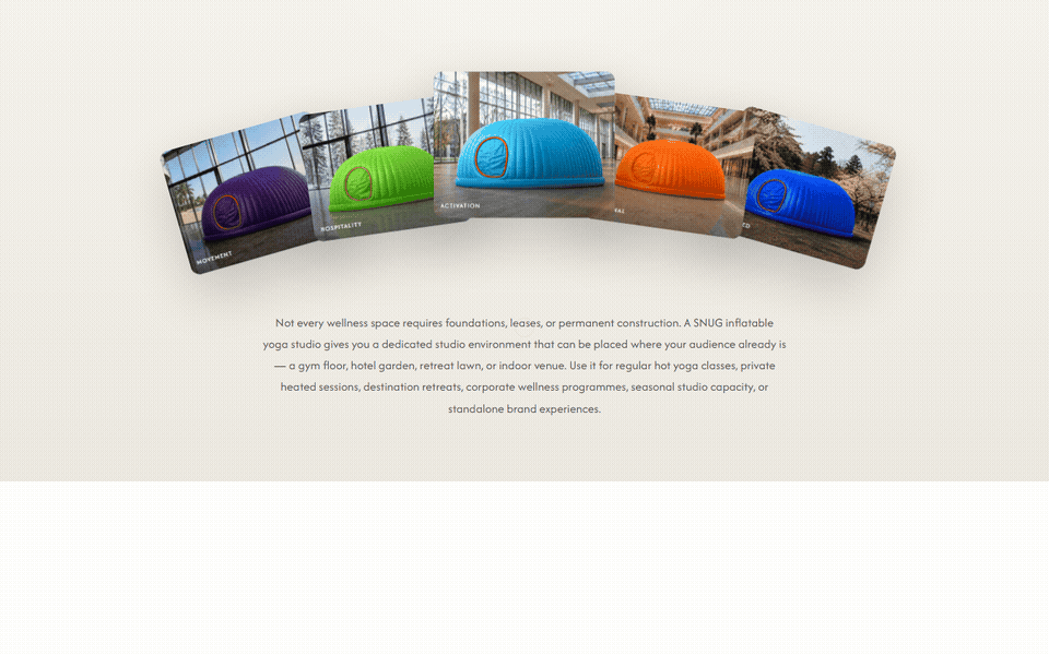 Asnugfit.com — inflatable dome product visualized on the website using Blender 3D renders, built by NodeAscend web design company Faridabad
